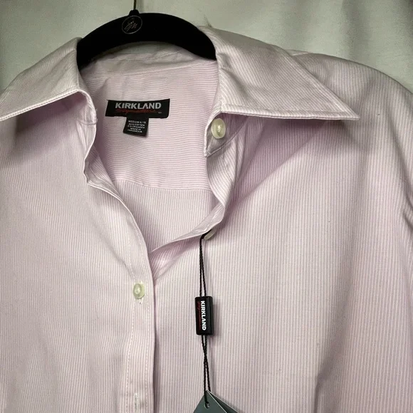 NWT Kirkland Signature Pink and White Pinstriped Button Down Shirt Size M 8/10 - Picture 4 of 10